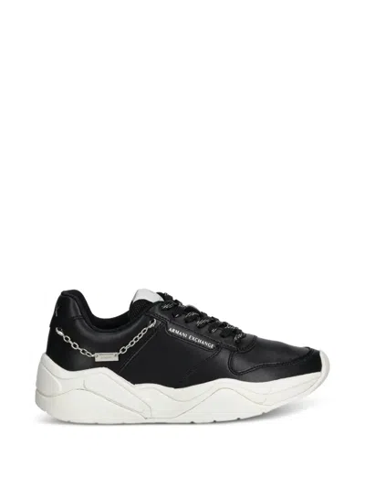 Armani Exchange Woman Sneakers Black Size 4.5 Leather