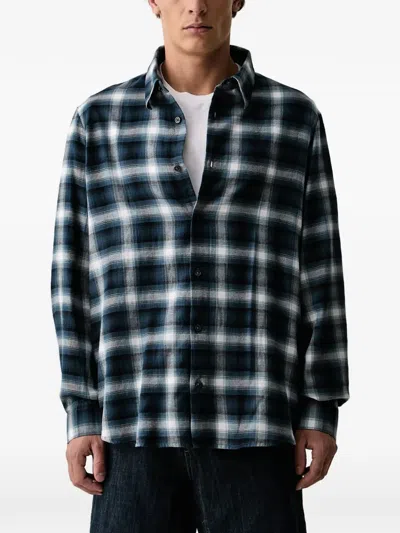 Armani Exchange Check-pattern Long-sleeve Shirt In Blue