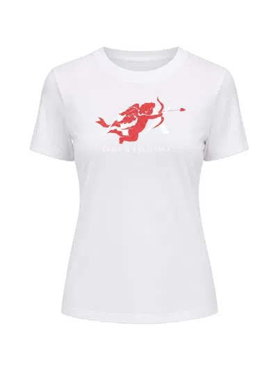 Armani Exchange Logo-t-shirt Mit Engel-print In White
