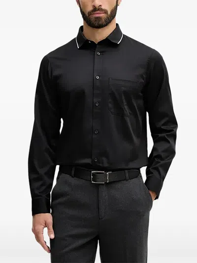 Armani Exchange Chest-pocket Contrast-collar Shirt In Black