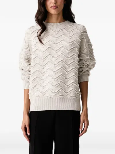 Armani Exchange Chevron-knit Fringed Sweater In White