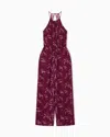 Armani Exchange Chiffon Jumpsuit With Foliage Print In Red