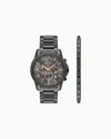 Armani Exchange Chronograph Gunmetal Stainless Steel Watch And Bracelet Gift Set In Black