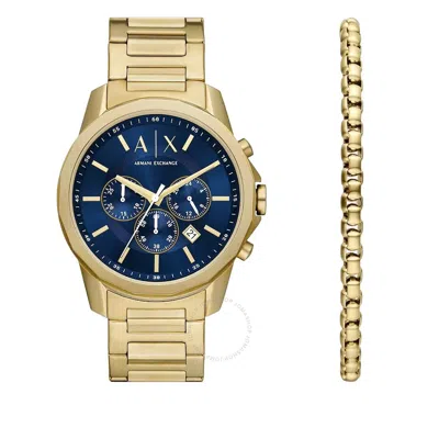 Armani Exchange Chronograph Quartz Blue Dial Men's Watch Ax7151set In Gold