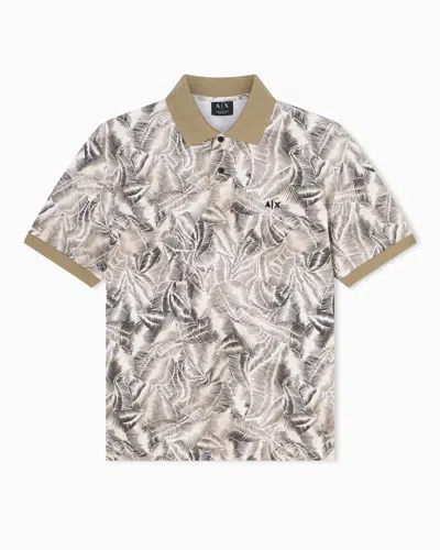 Armani Exchange Patterned Polo T Shirt Cream In White