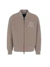 Armani Exchange Stylish Bomber Jacket With Front Sewn Logo And Snap Button Closure In Beige Chiari E Naturali