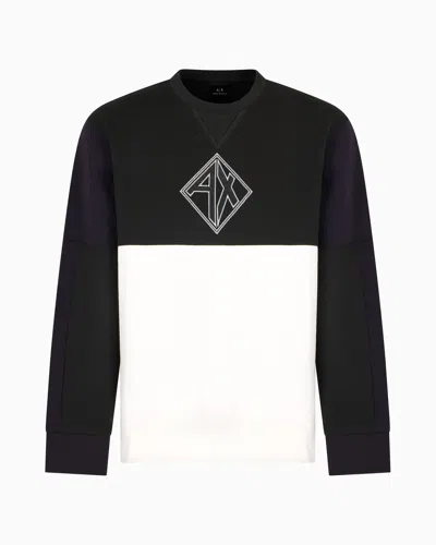 Armani Exchange Color Block Crewneck Sweatshirt With Logo In Black