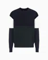 Armani Exchange Color Block Ribbed Crew Neck Sweater In Blue