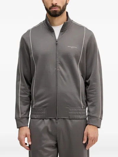 Armani Exchange Contrast-piping Zip-up Sweatshirt In Gray