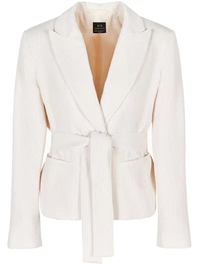 Armani Exchange Corduroy Belted Jacket In White