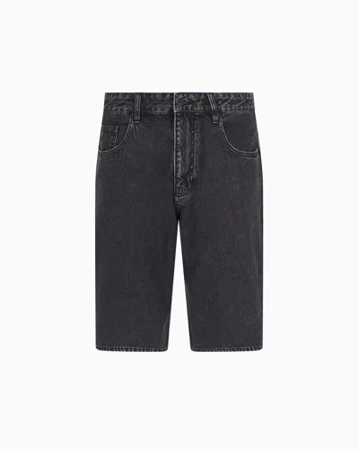 Armani Exchange Cotton Denim Baggy Shorts In Grey