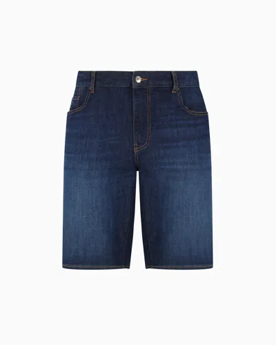 Armani Exchange Cotton Denim Shorts With Contrast Stitching In Blue