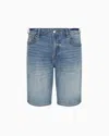 Armani Exchange Cotton Denim Shorts With Contrast Stitching In Blue