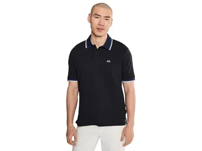 Armani Exchange Striped-trim Logo-print Polo Shirt In Black