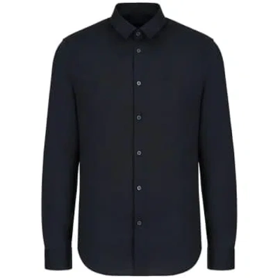 Armani Exchange Cotton Stretch Long Sleeve Shirt In Blue