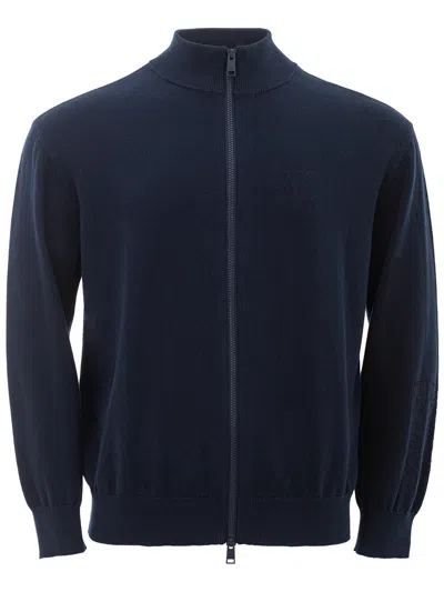 Armani Exchange Cotton Sweater With Zip  In Blue