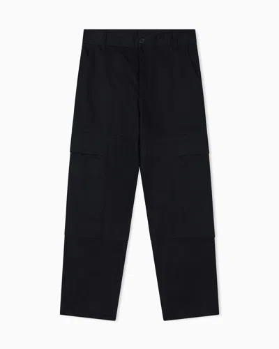 Armani Exchange Cotton Twill Cargo Trousers In Black