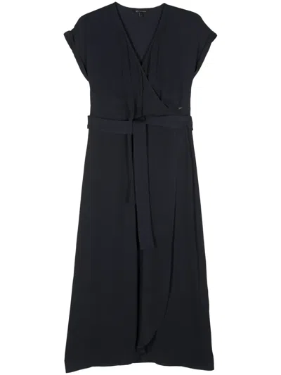 Armani Exchange Crepe Flared Maxi Dress In 蓝色