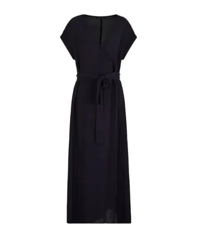 Armani Exchange Crepe Flared Maxi Dress In Black