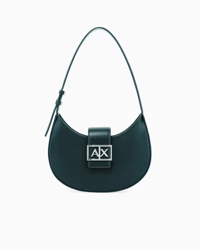Armani Exchange Crescent Shoulder Bag With A Front Flap And Logo Buckle In Green