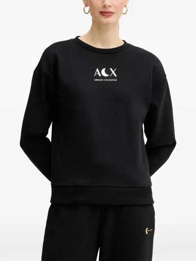 Armani Exchange Crew-neck Logo Sweatshirt In Black