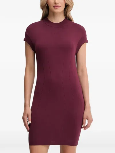 Armani Exchange Crew Neck Panelled Mini Dress In Burgundy