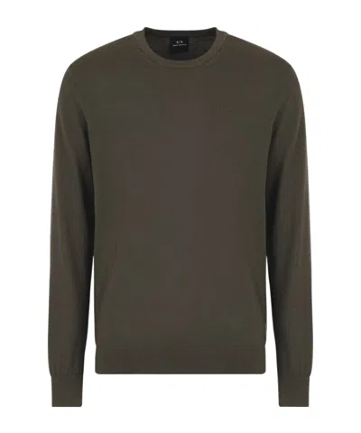 Armani Exchange Crew Neck Wool Sweater In Gray