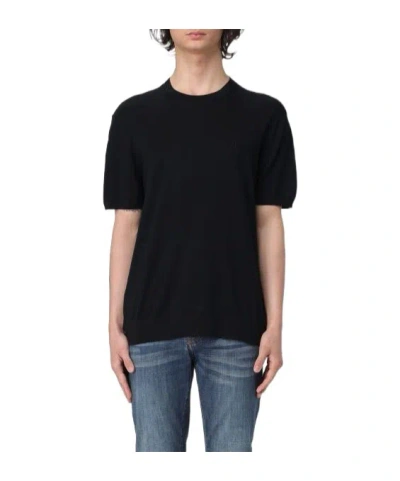 Armani Exchange Crew-neck Fine-knit T-shirt In Black