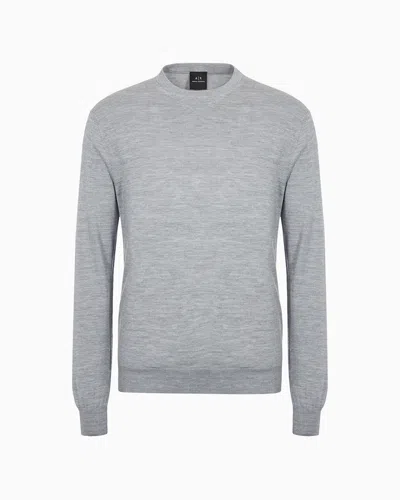 Armani Exchange Fine Virgin Wool Crew Knit In Grey