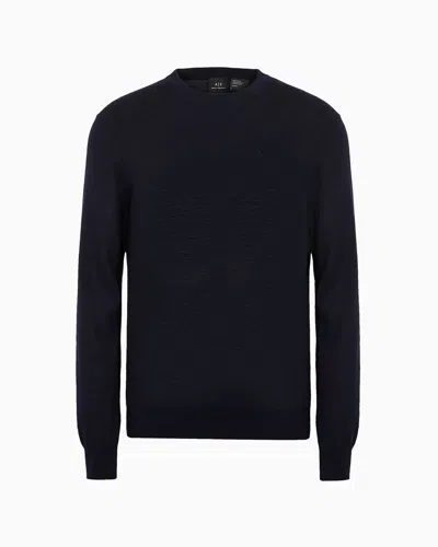 Armani Exchange Fine Virgin Wool Crew Knit In Navy Blue
