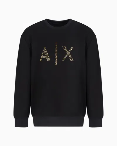 Armani Exchange Crewneck Sweatshirt With Gold Rhinestone Logo In Black