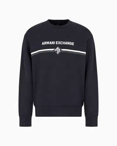 Armani Exchange Crewneck Sweatshirt With Logo Print On The Chest In Navy Blue