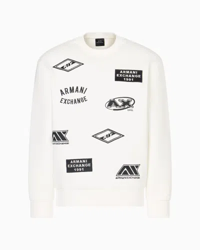 Armani Exchange Crewneck Sweatshirt With Patches And Logos In Weiss