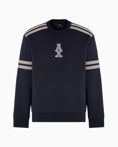 Armani Exchange Crewneck Sweatshirt With Stripes And Logo In Blue