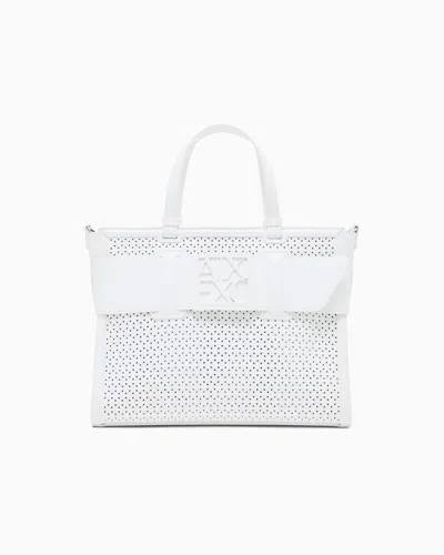 Armani Exchange Crinkle-effect Fabric Shopper In White
