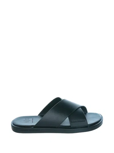 Armani Exchange Criss-cross Leather Sandals In Black