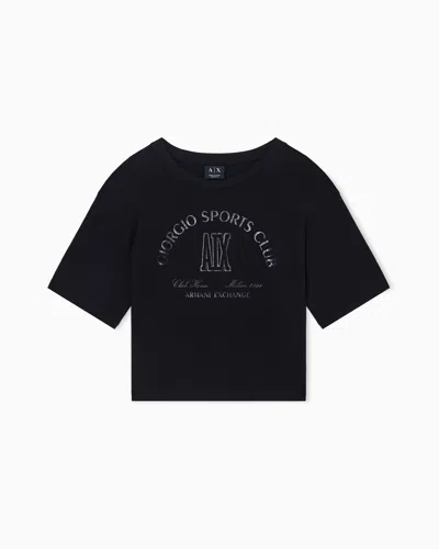 Armani Exchange Cropped Cotton T-shirt In Black