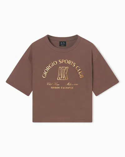 Armani Exchange Cropped Cotton T-shirt In Neutral