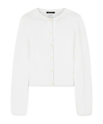 Armani Exchange Cropped Crew-neck Button-front Cardigan In White