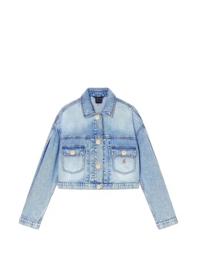 Armani Exchange Cropped Denim Jacket In Blue