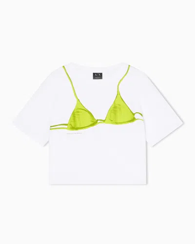 Armani Exchange Cropped T-shirt In Cotton Jersey In White