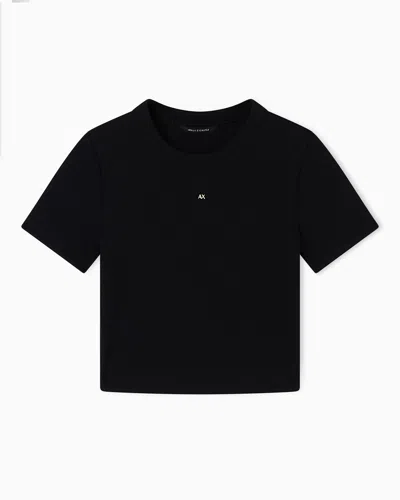 Armani Exchange Cropped T-shirt In Technical Fabric In Black
