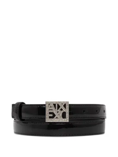 Armani Exchange Crystal-embellished-buckle Belt In Black