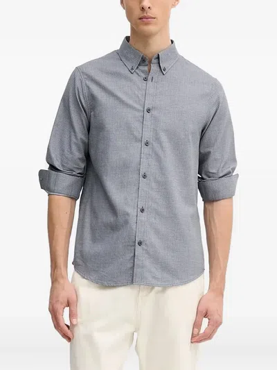 Armani Exchange Curved-hem Long-sleeve Shirt In Gray