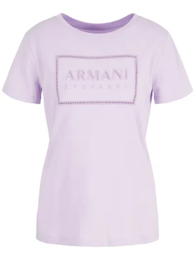 Armani Exchange Cut-out Logo Cotton T-shirt In Purple