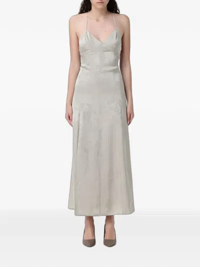 Armani Exchange Damask-effect Satin Dress In Gray