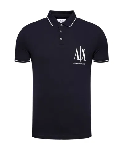 Armani Exchange Dark Blue Logo Detail Short-sleeved Polo Shirt In Black