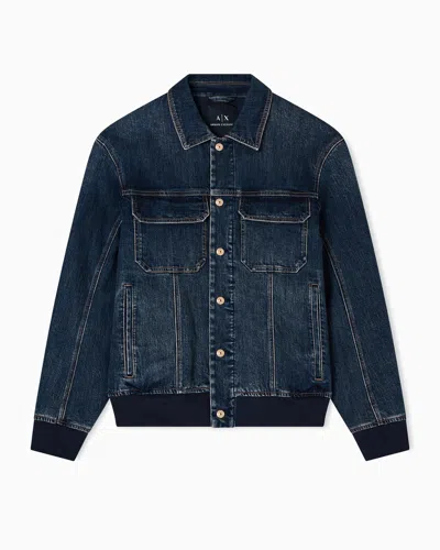 Armani Exchange Denim Jacket With Elastic Inserts In Blue