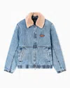 Armani Exchange Denim Jacket With Faux Fur Collar In Blue