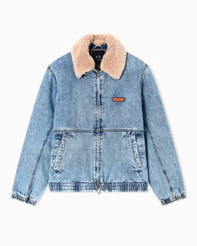 Armani Exchange Denim Jacket With Faux Fur Collar In Blue